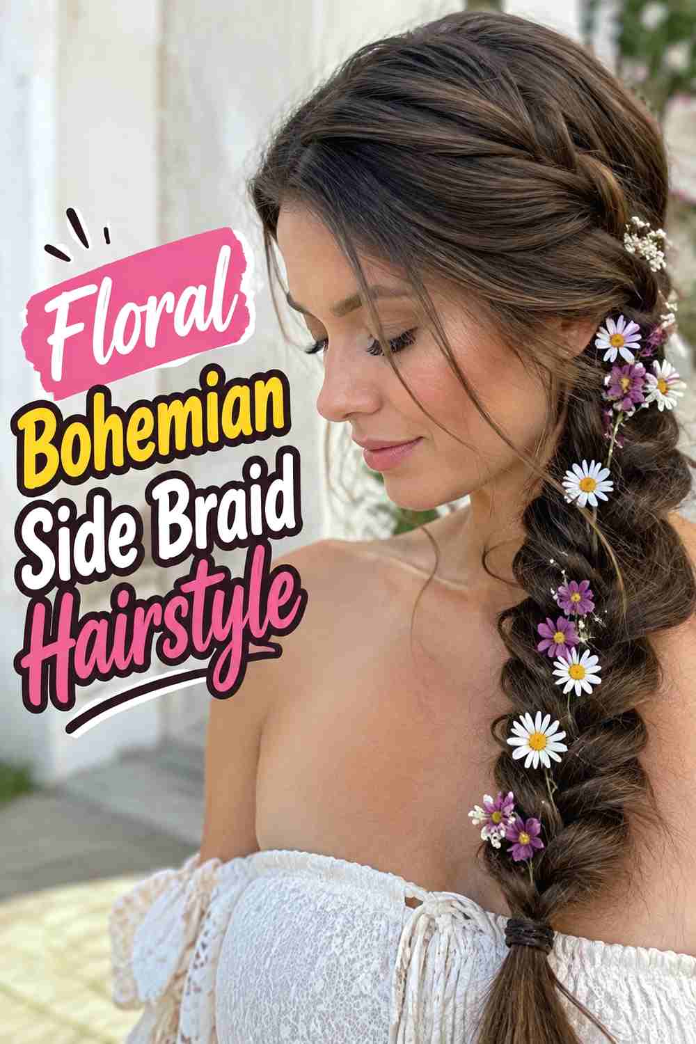6. Floral Bohemian Side Braid Hairstyle
