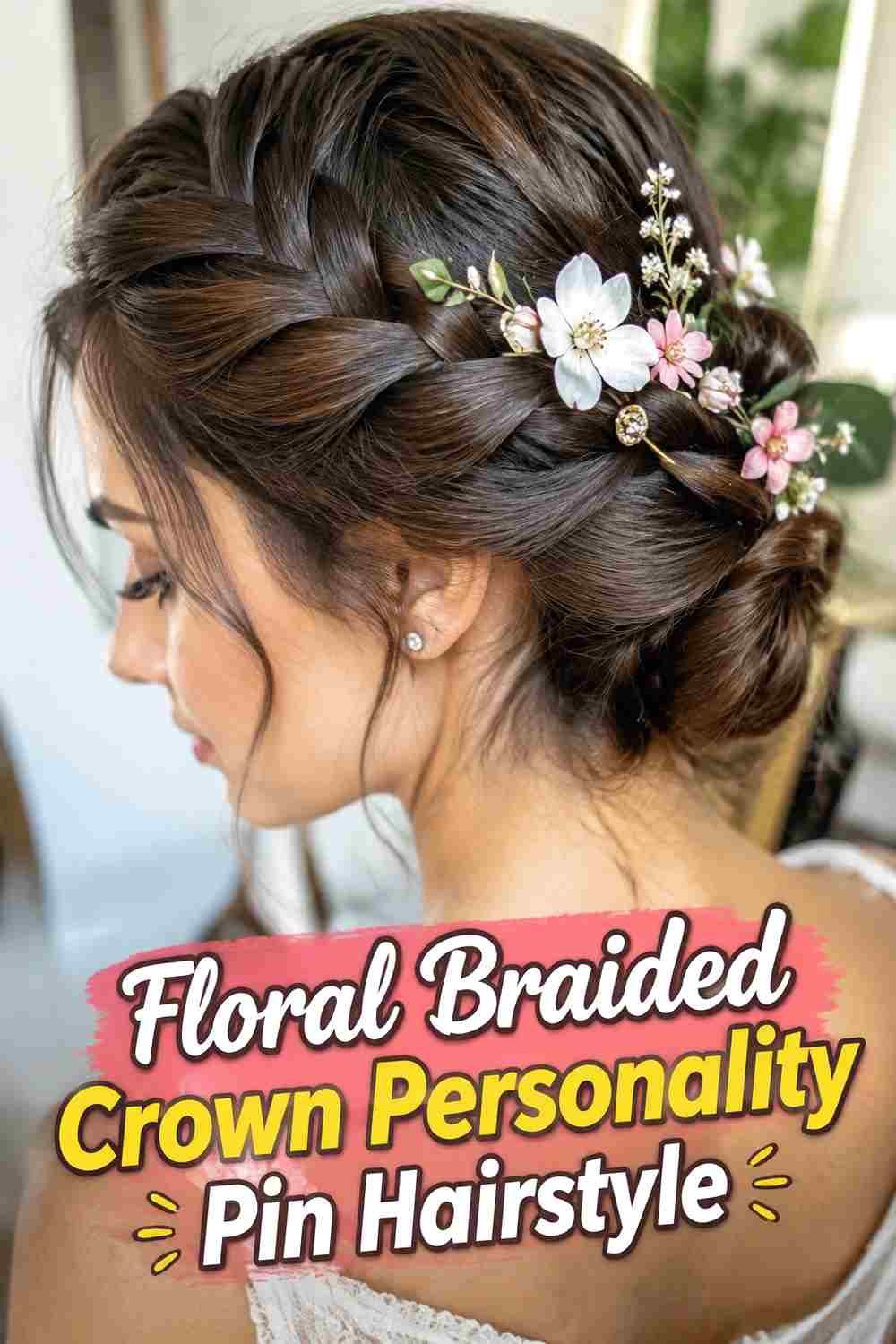 8. Floral Braided Crown Personality Pin Hairstyle