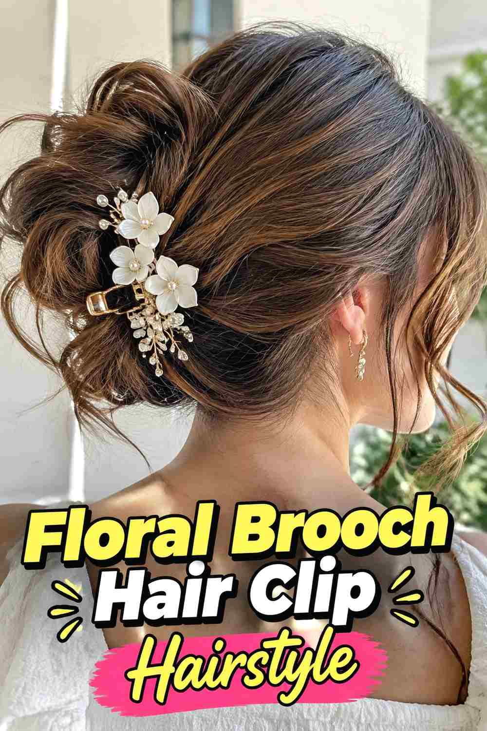 13. Floral Brooch Hair Clip Hairstyle