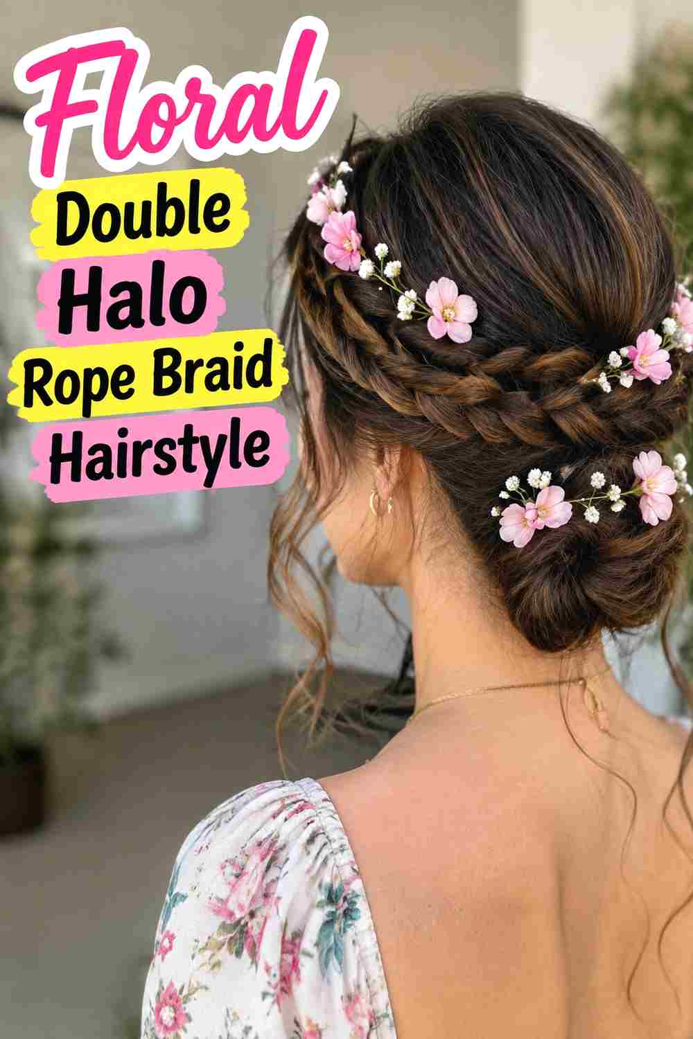 8. Floral Double Halo Rope Braid Hairstyle