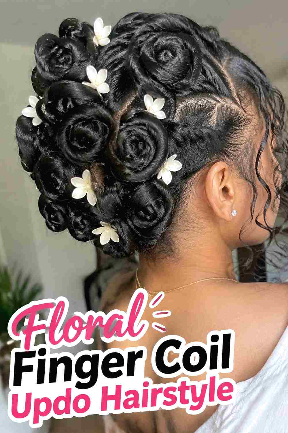 15. Floral Finger Coil Updo Hairstyle