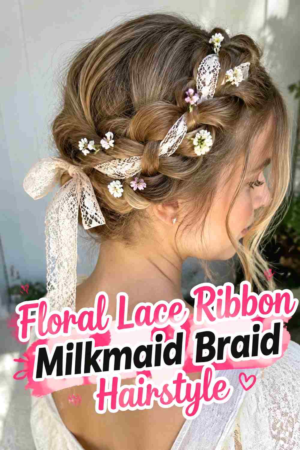 8. Floral Lace Ribbon Milkmaid Braid Hairstyle