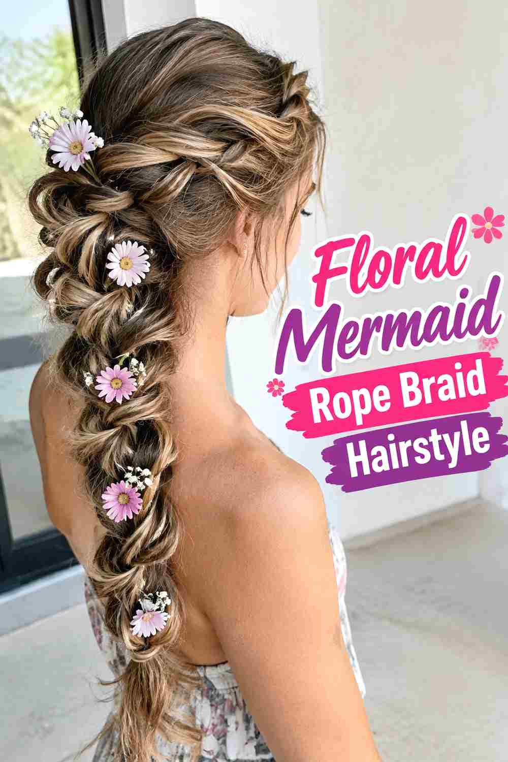 8. Floral Mermaid Rope Braid Hairstyle