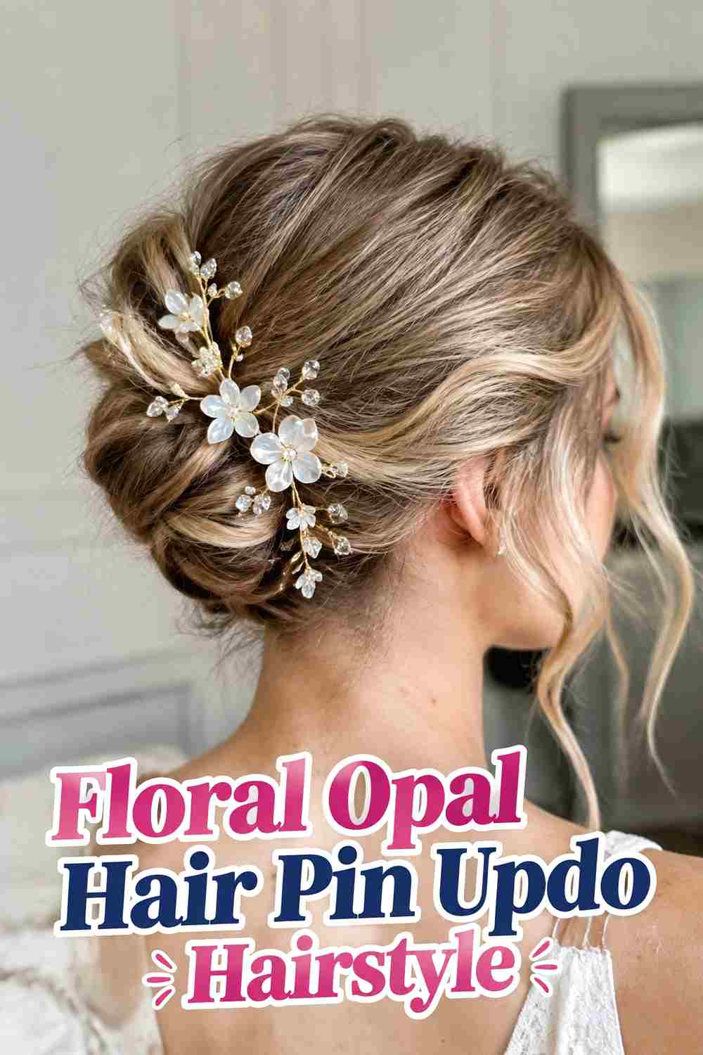 12. Floral Opal Hair Pin Updo Hairstyle