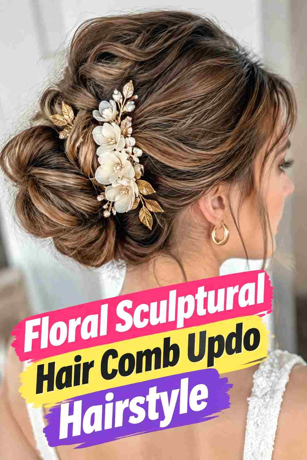 16. Floral Sculptural Hair Comb Updo Hairstyle