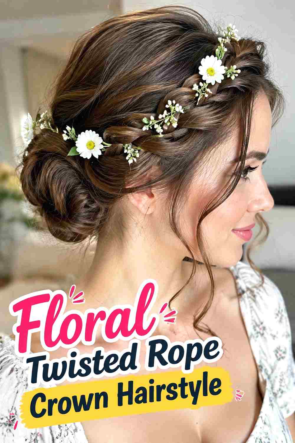 14. Floral Twisted Rope Crown Hairstyle