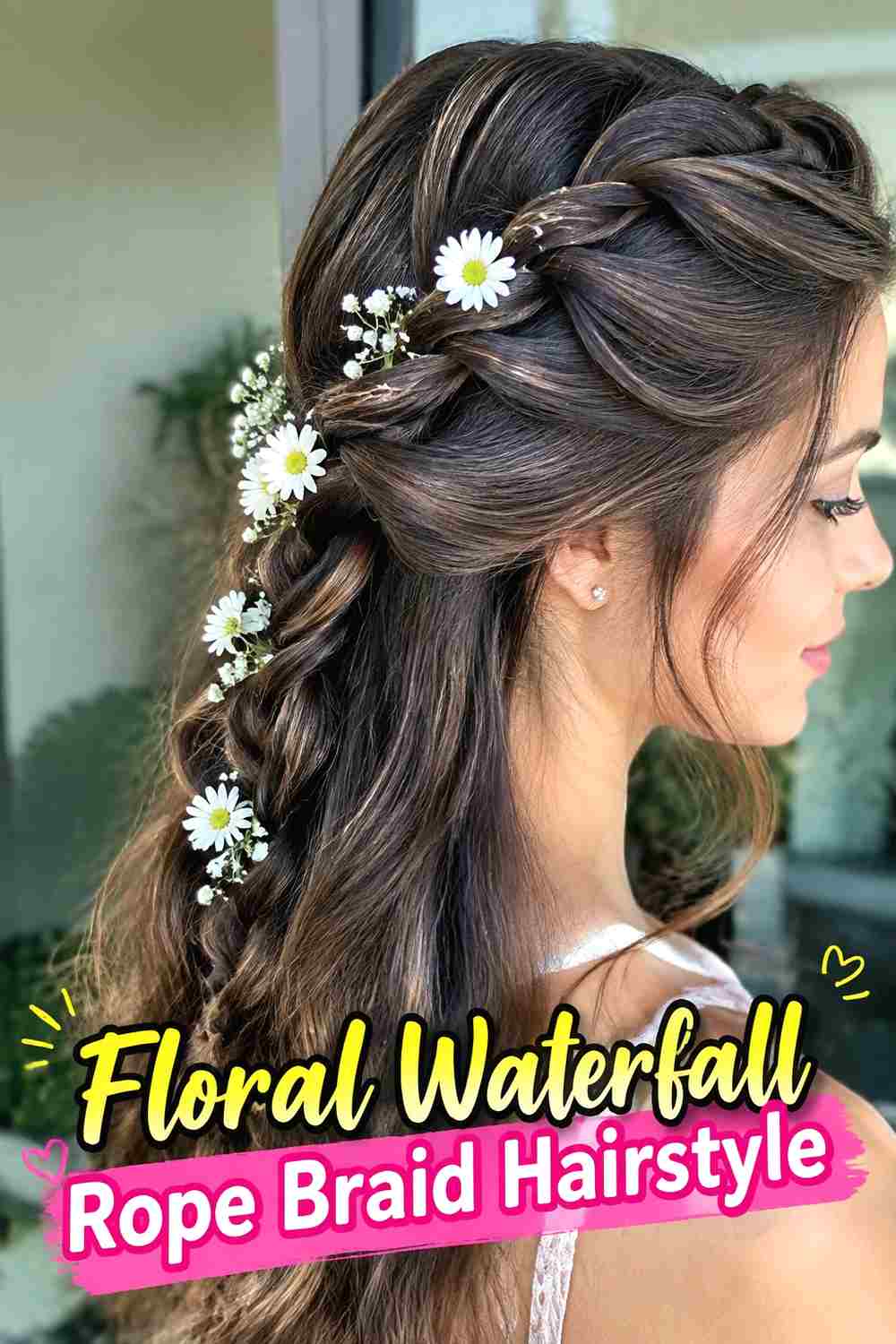 8. Floral Waterfall Rope Braid Hairstyle