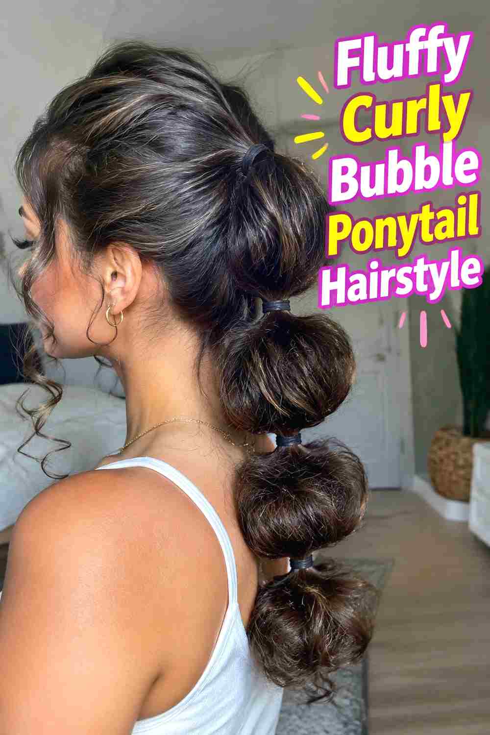 8. Fluffy Curly Bubble Ponytail Hairstyle