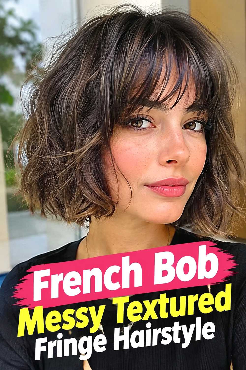 7. French Bob Messy Textured Fringe Hairstyle