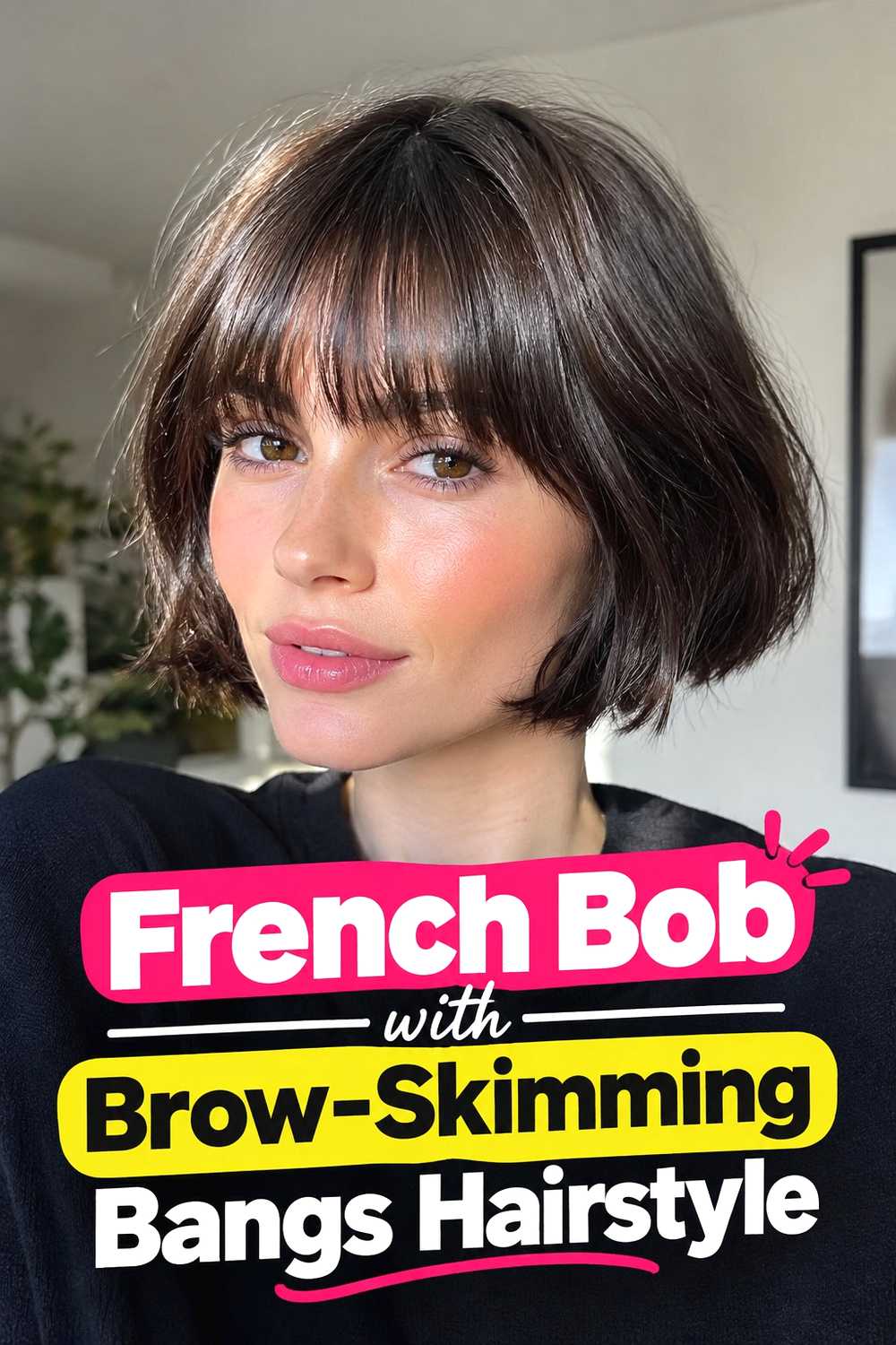 7. French Bob With Brow Skimming Bangs Hairstyle