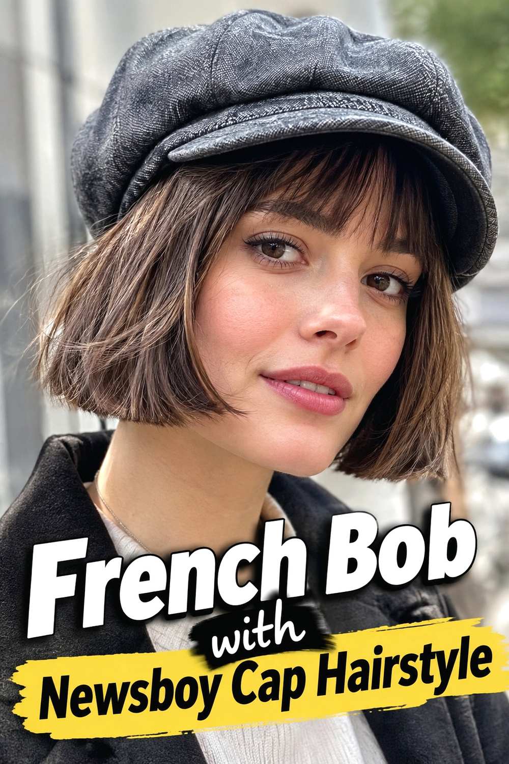 8. French Bob With Newsboy Cap Hairstyle