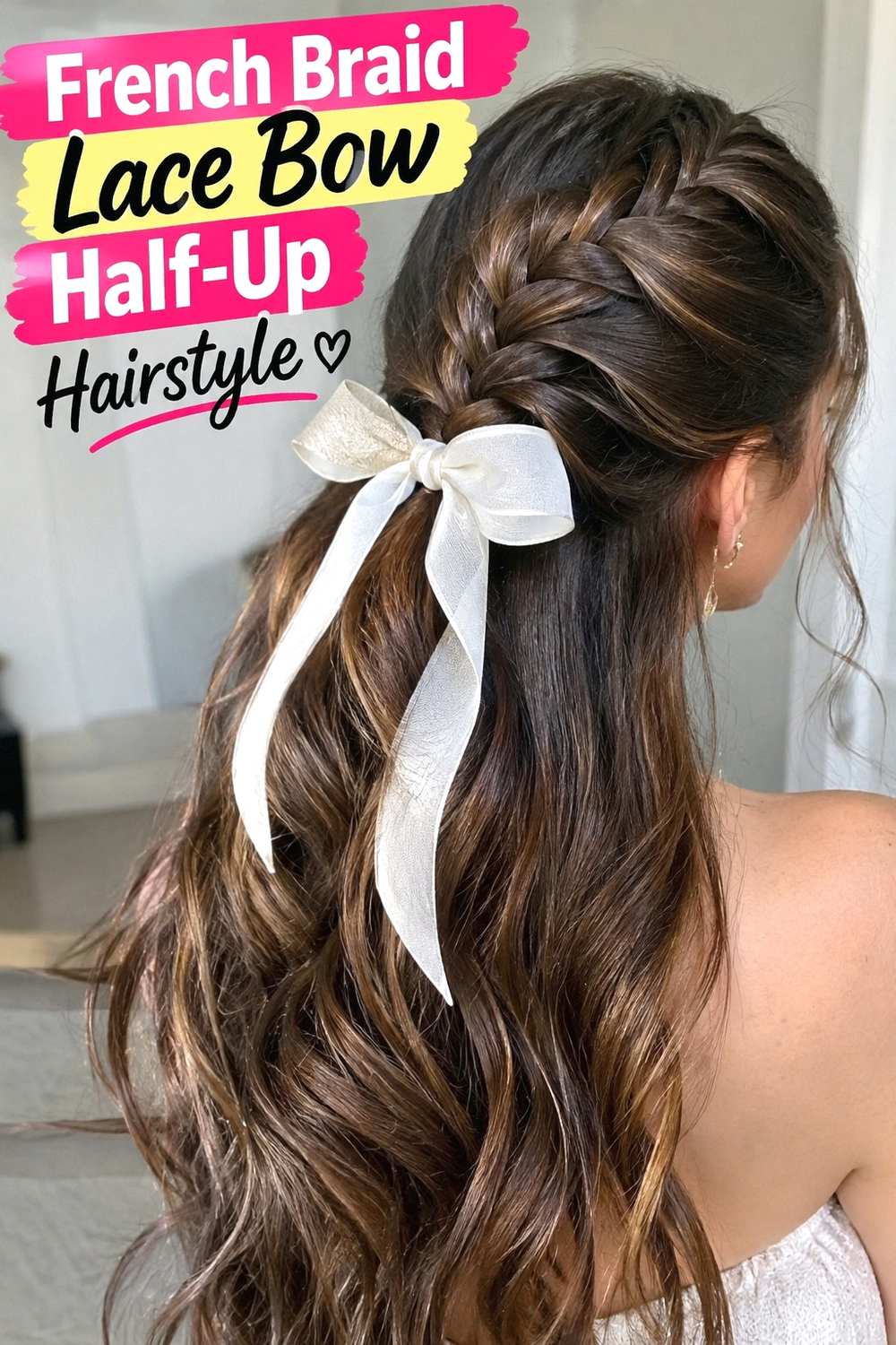 11. French Braid Lace Bow Half Up Hairstyle
