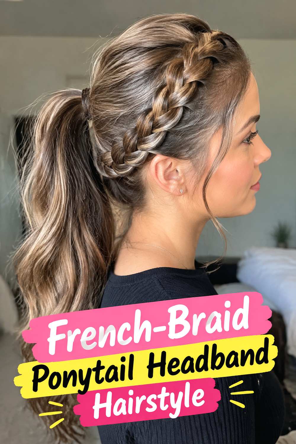 French-Braid Ponytail Headband Hairstyle
