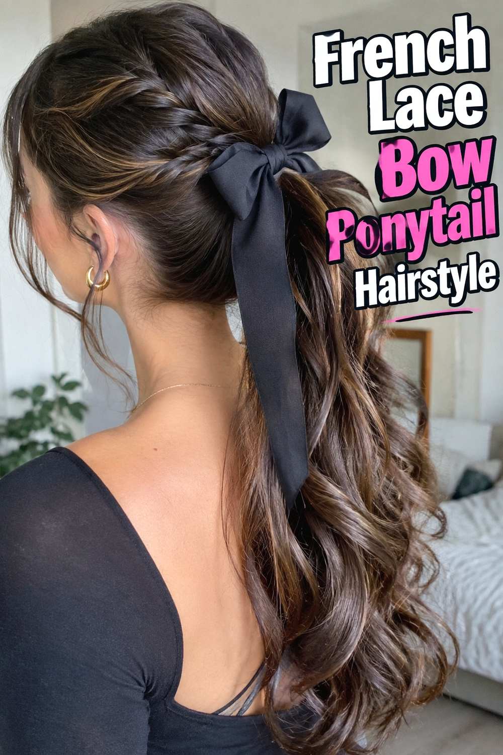 11. French Lace Bow Ponytail Hairstyle