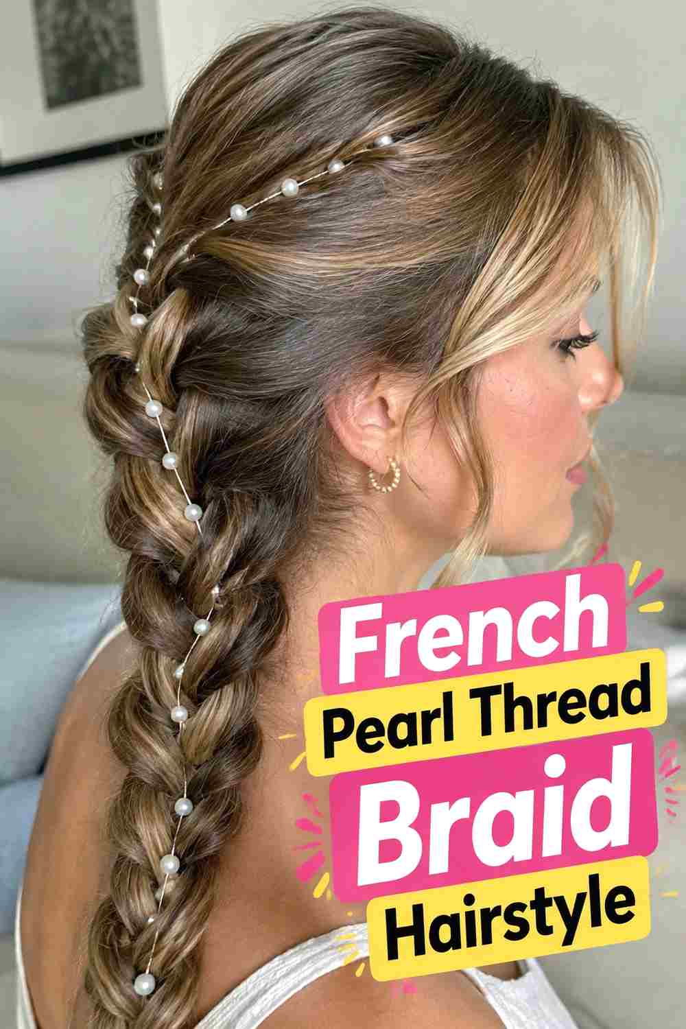 5. French Pearl Thread Braid Hairstyle