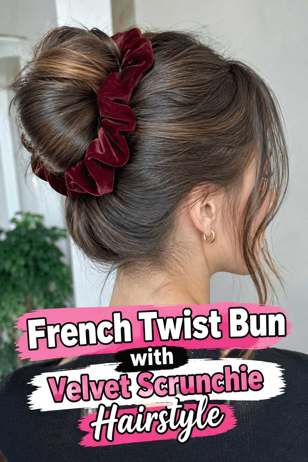 12. French Twist Bun With Velvet Scrunchie Hairstyle