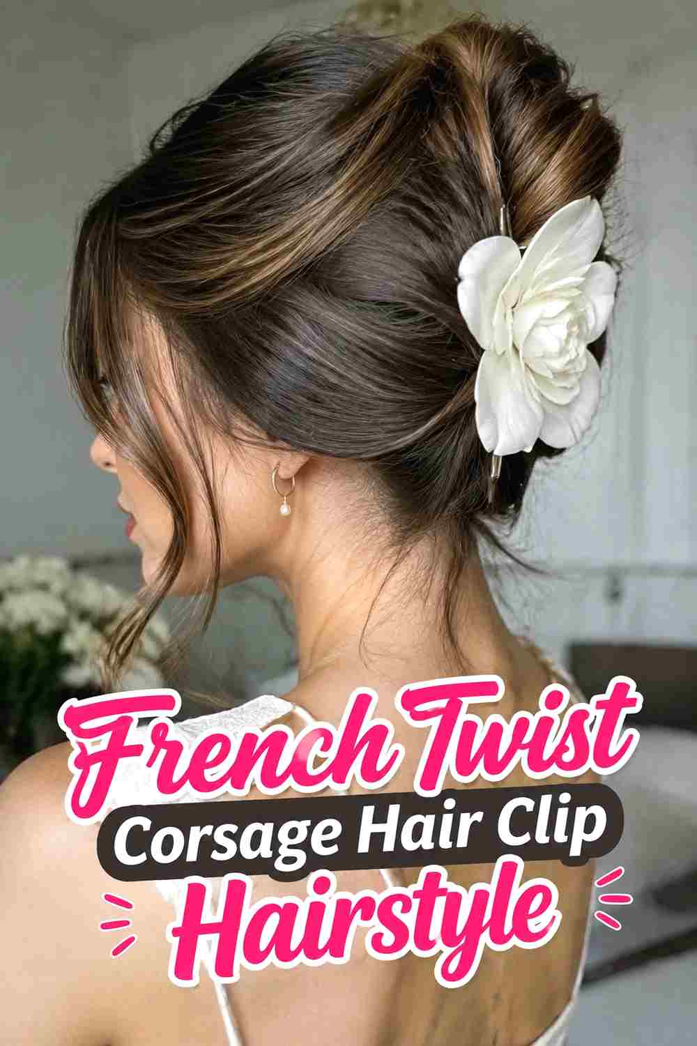 2. French Twist Corsage Hair Clip Hairstyle
