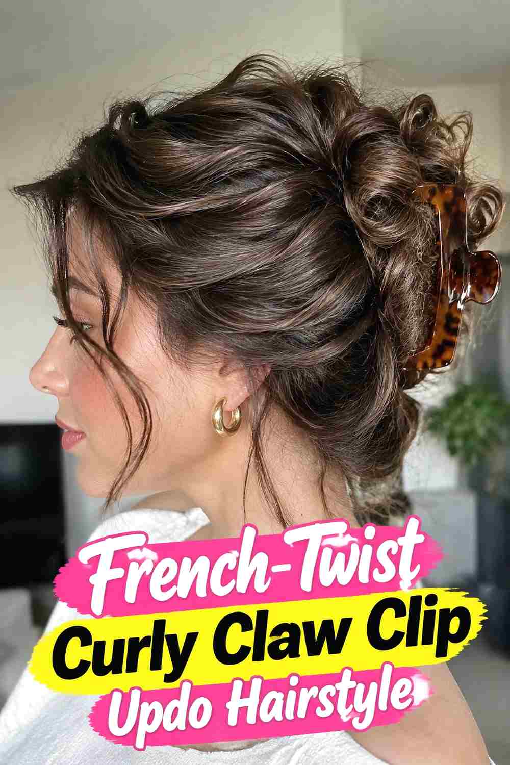 6. French Twist Curly Claw Clip Updo Hairstyle