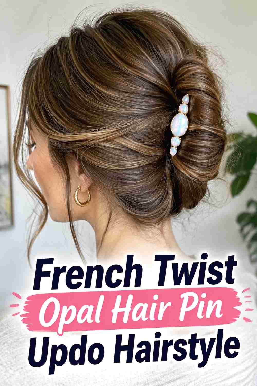 6. French Twist Opal Hair Pin Updo Hairstyle