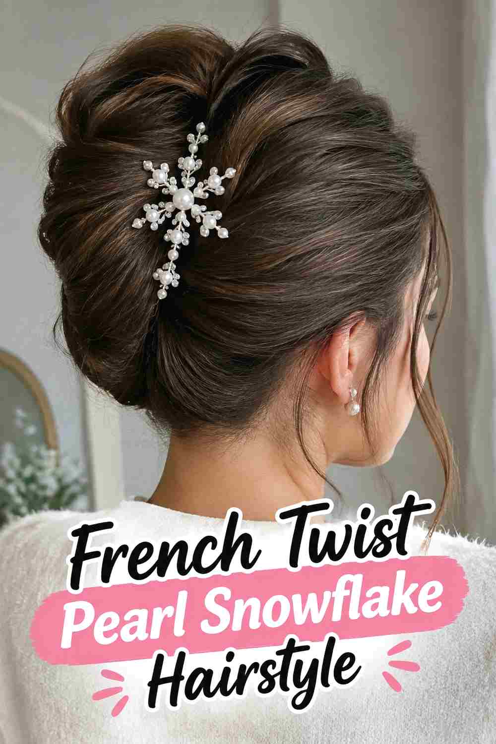9. French Twist Pearl Snowflake Hairstyle