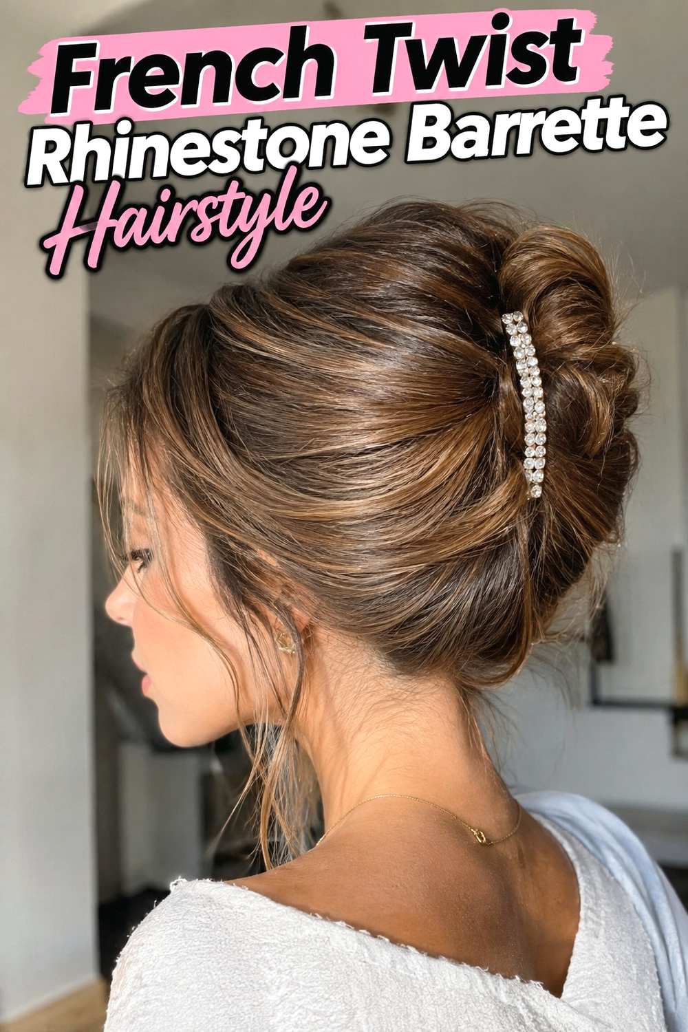 6. French Twist Rhinestone Barrette Hairstyle