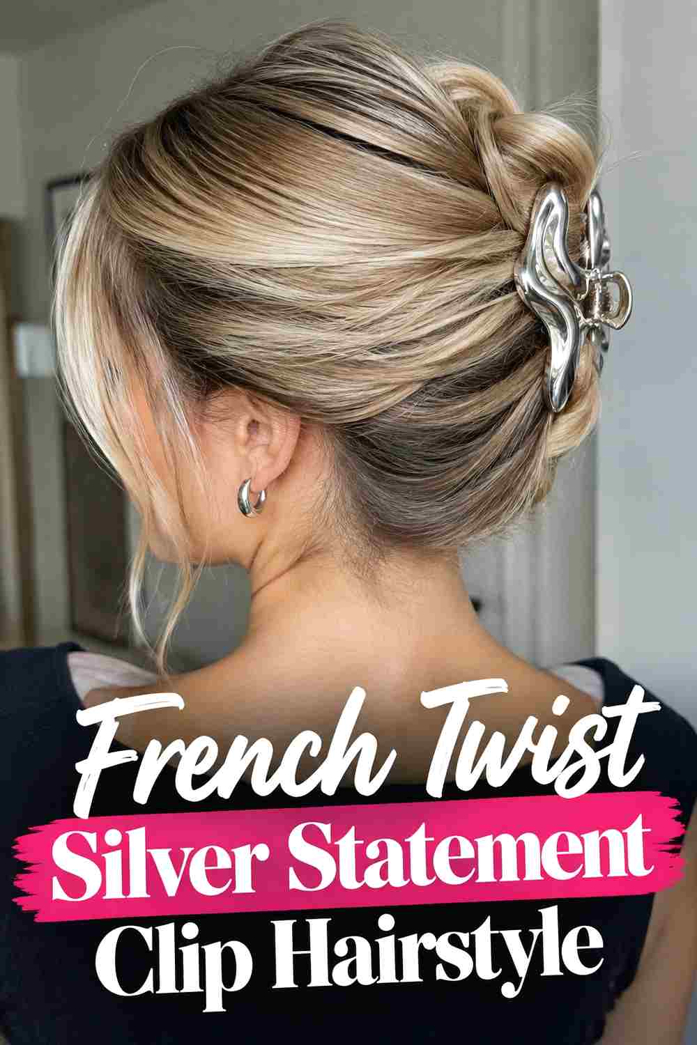 3. French Twist Silver Statement Clip Hairstyle