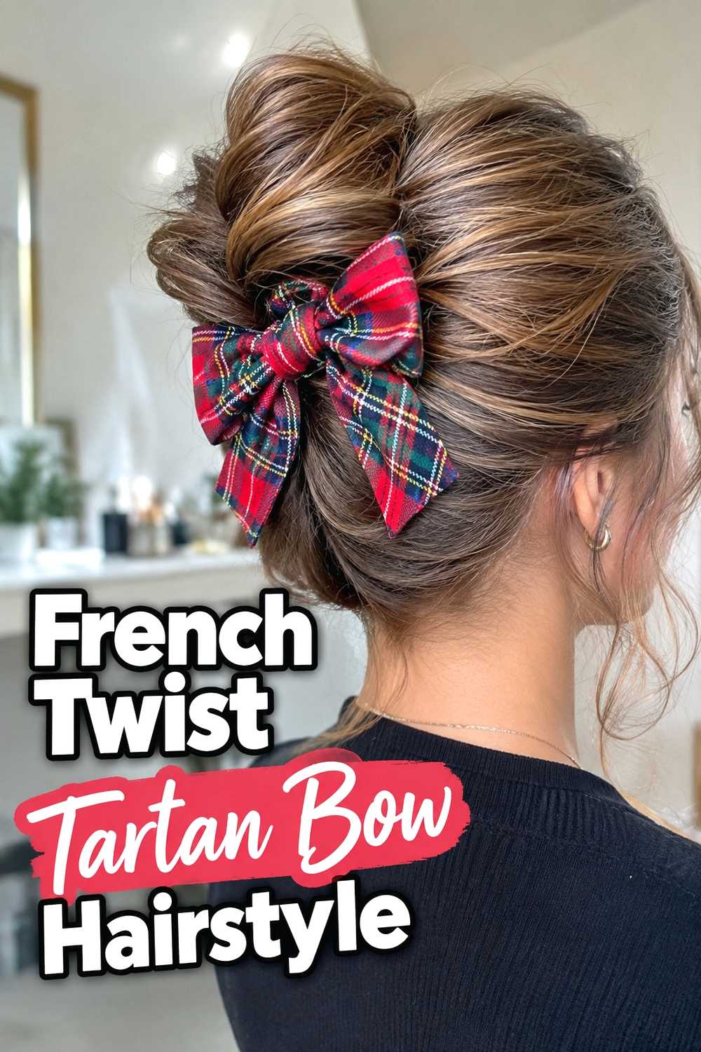 10. French Twist Tartan Bow Hairstyle