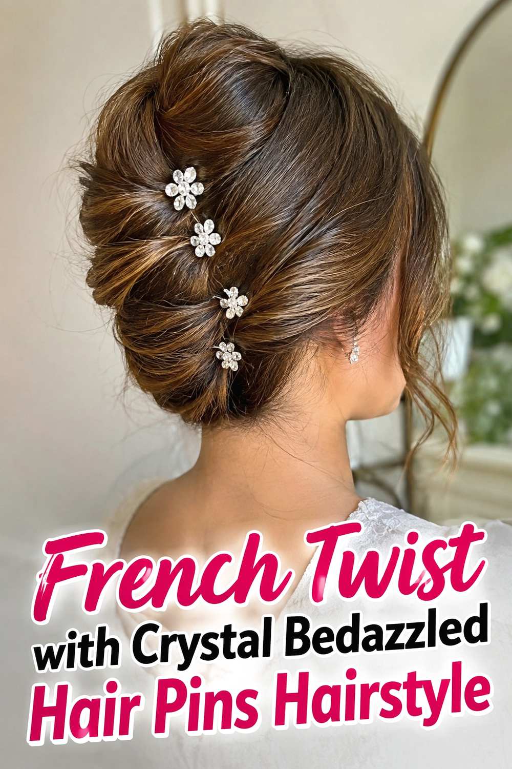 4. French Twist With Crystal Bedazzled Hair Pins Hairstyle