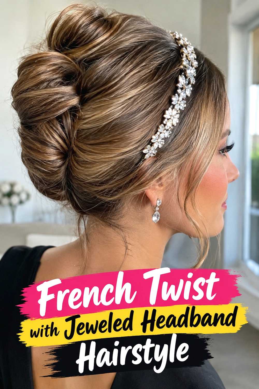 13. French Twist With Jeweled Headband Hairstyle