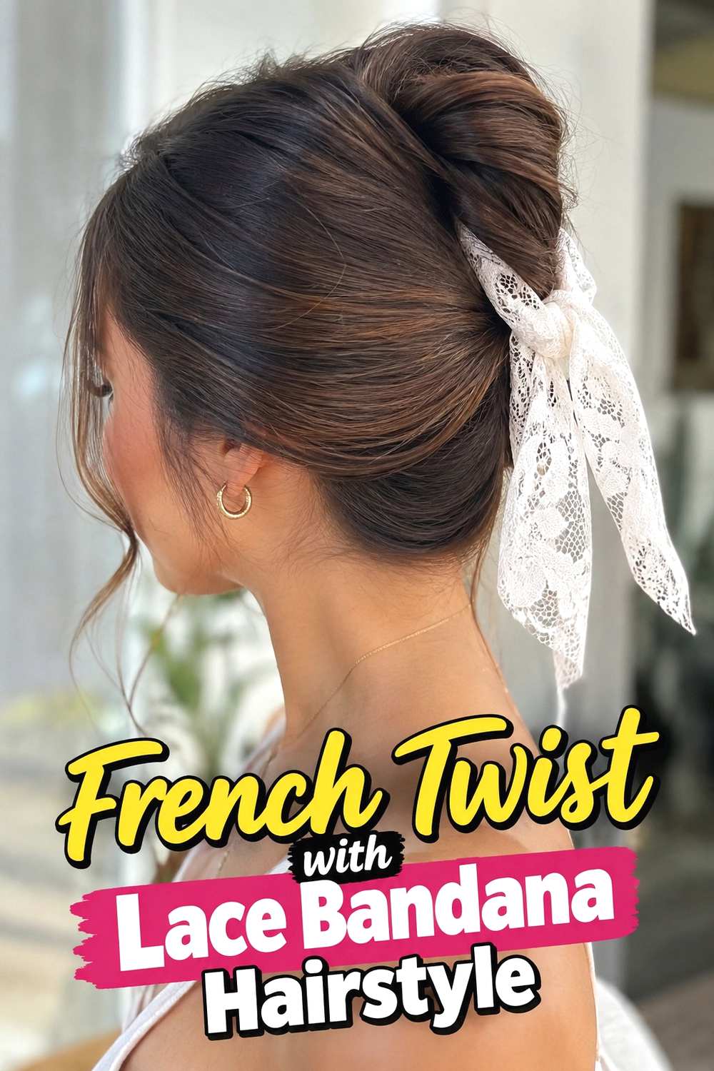 10. French Twist With Lace Bandana Hairstyle