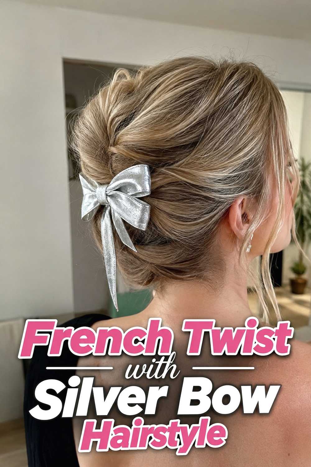5. French Twist With Silver Bow Hairstyle