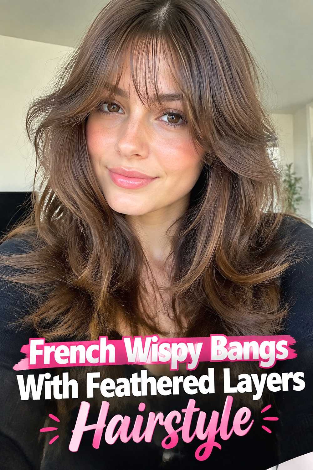 3. French Wispy Bangs With Feathered Layers Hairstyle