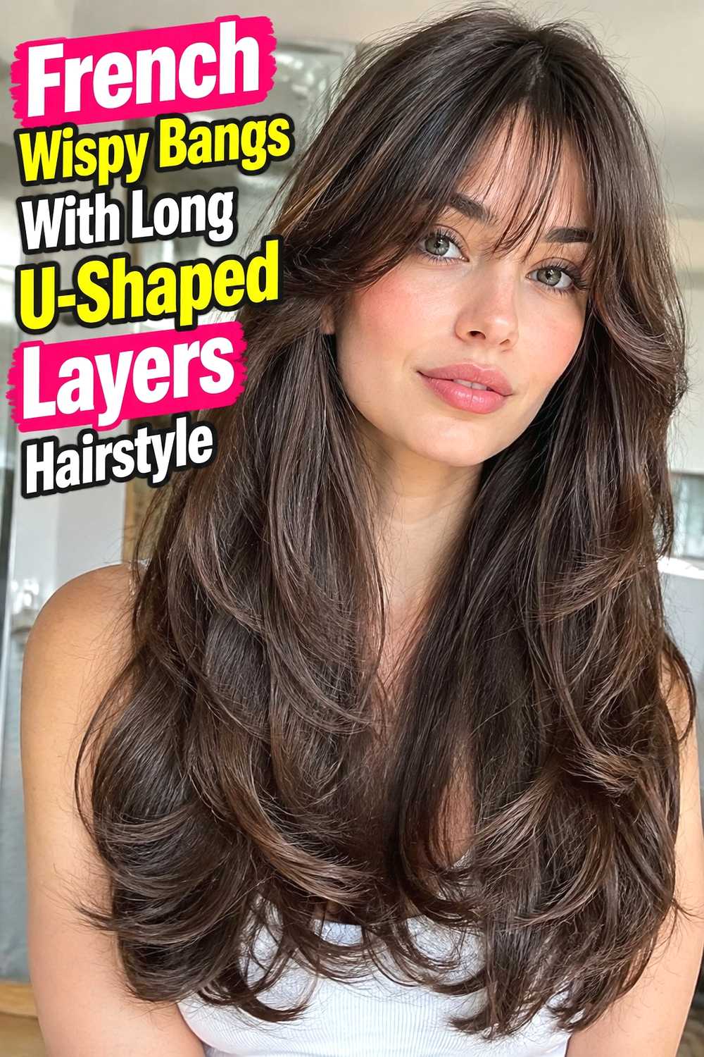 12. French Wispy Bangs With Long U Shaped Layers Hairstyle