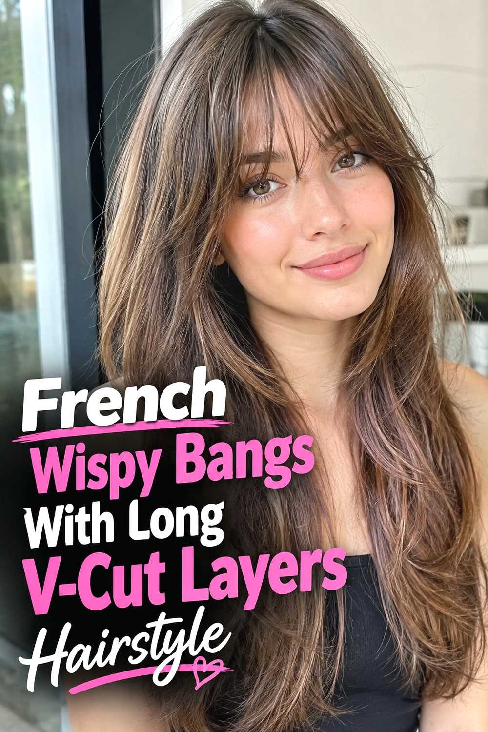 13. French Wispy Bangs With Long V Cut Layers Hairstyle