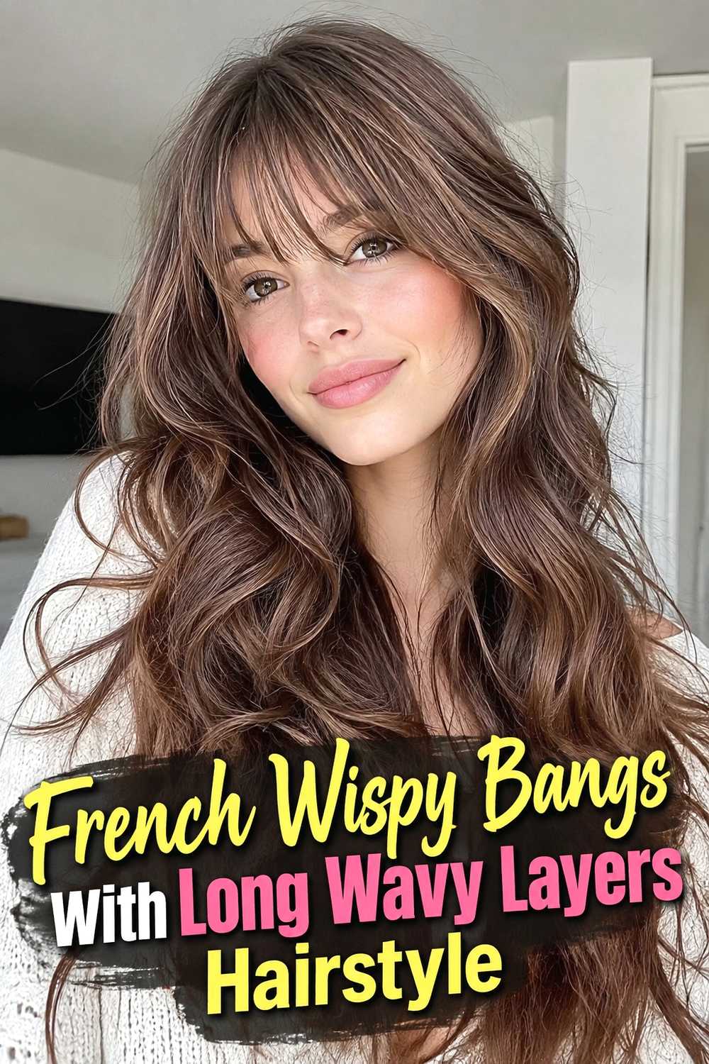 6. French Wispy Bangs With Long Wavy Layers Hairstyle