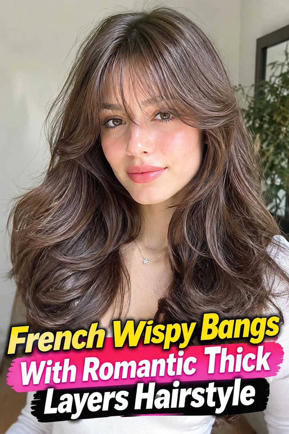 18. French Wispy Bangs With Romantic Thick Layers Hairstyle