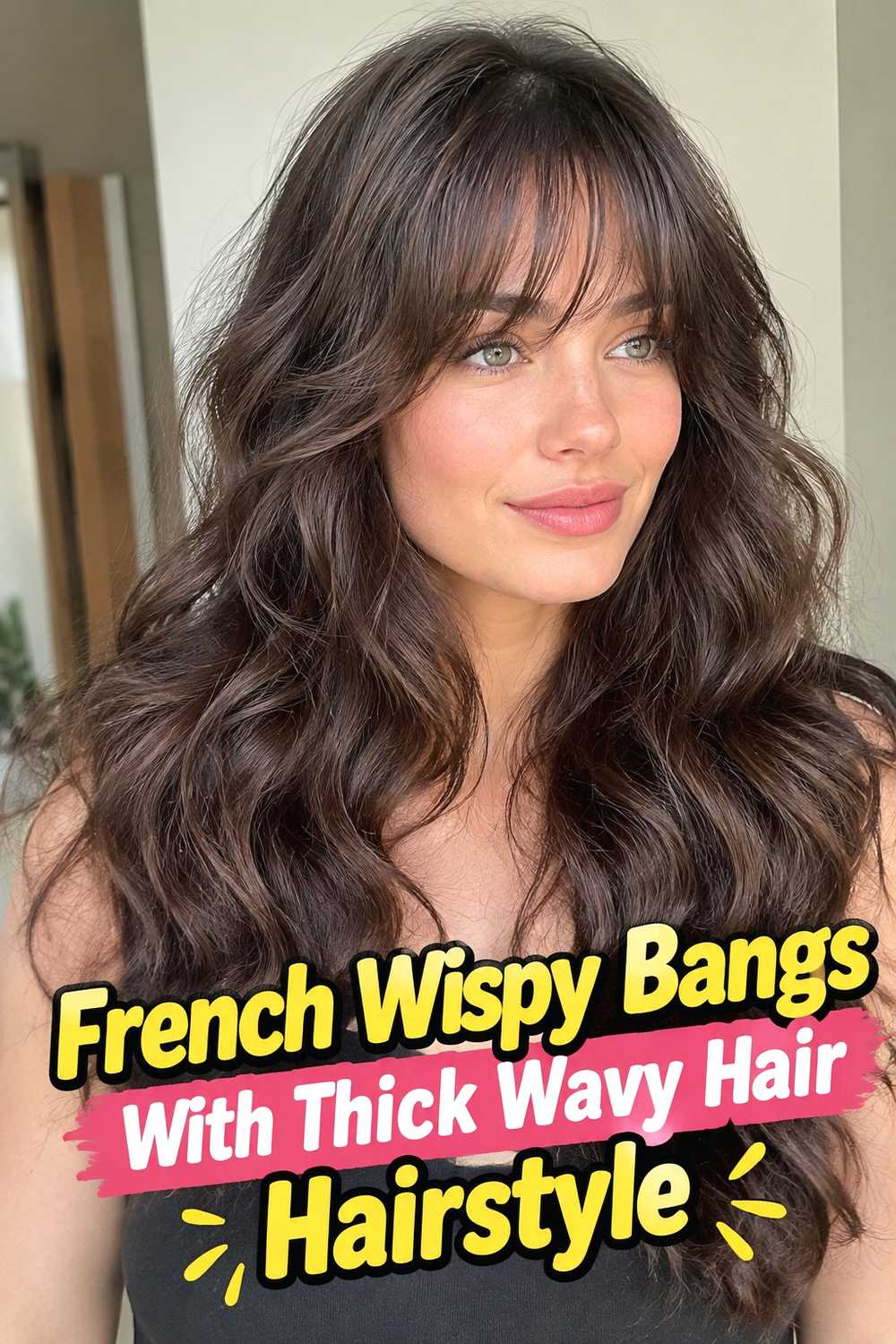 14. French Wispy Bangs With Thick Wavy Hair Hairstyle