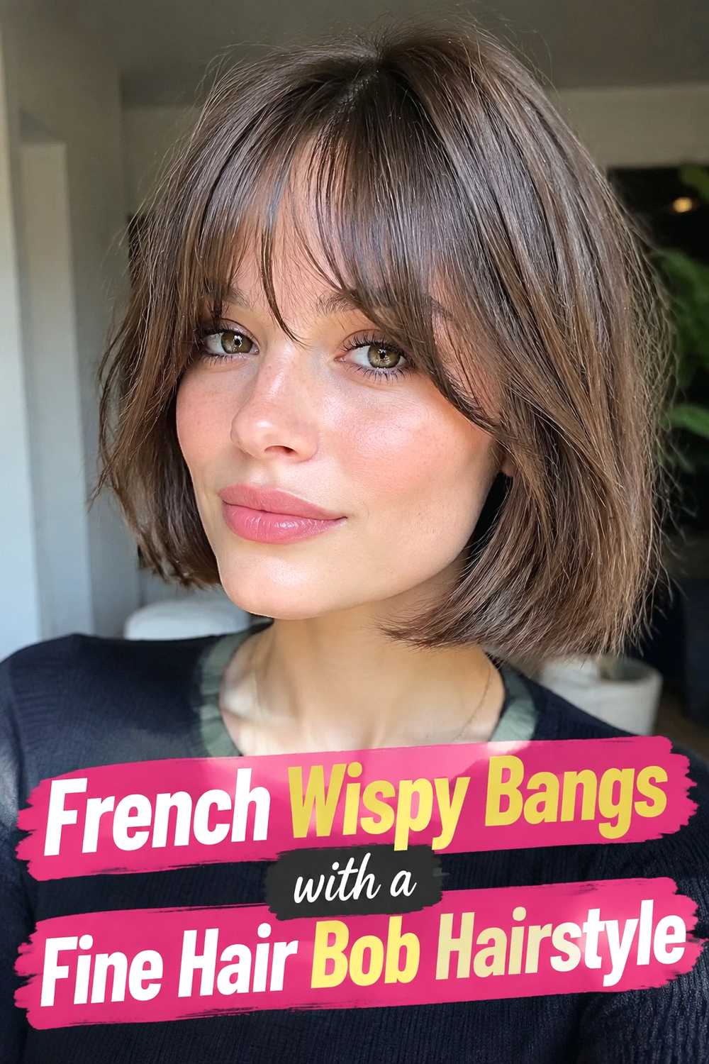 7. French Wispy Bangs With A Fine Hair Bob Hairstyle