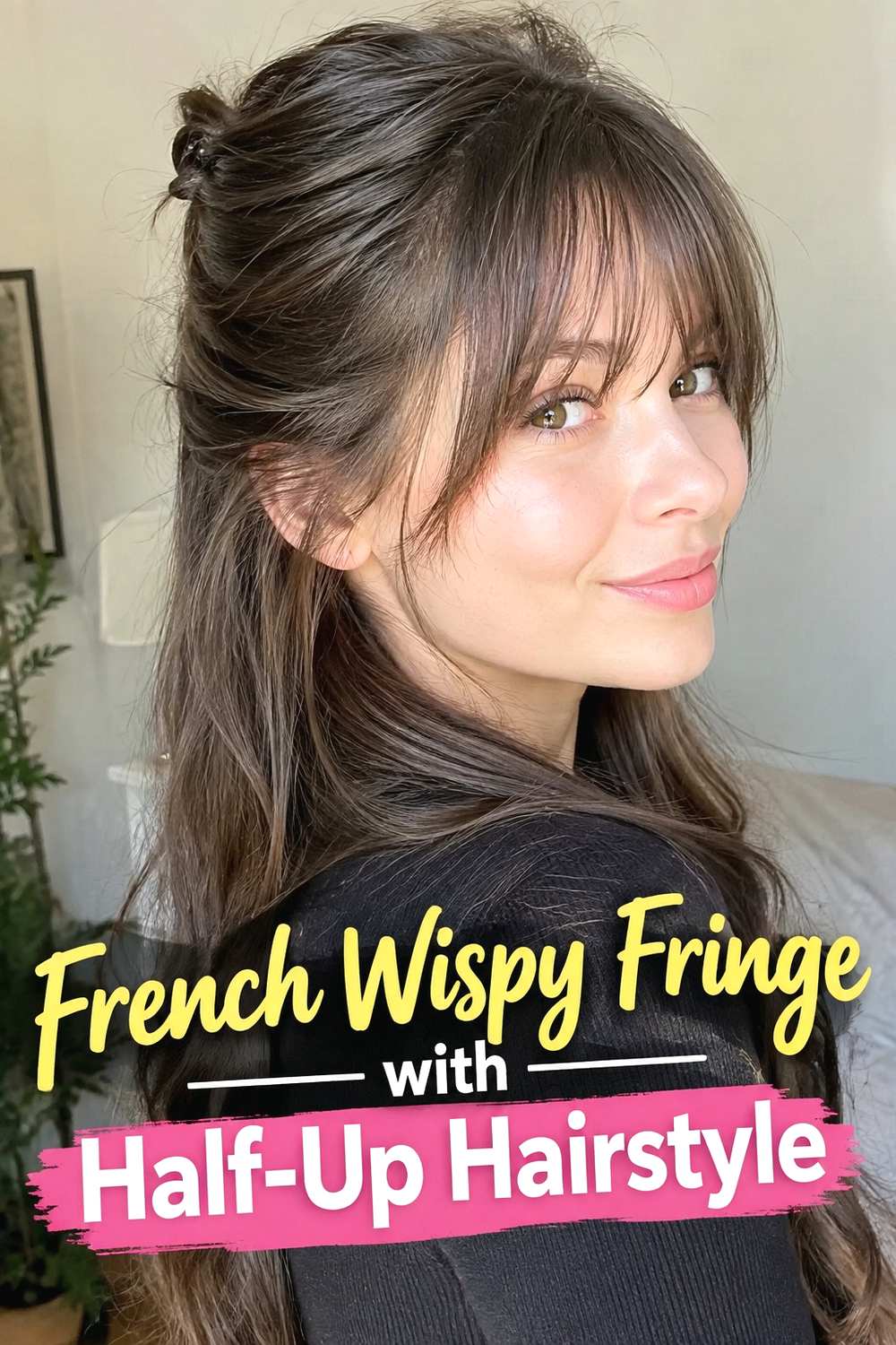 15. French Wispy Fringe With Half Up Hairstyle