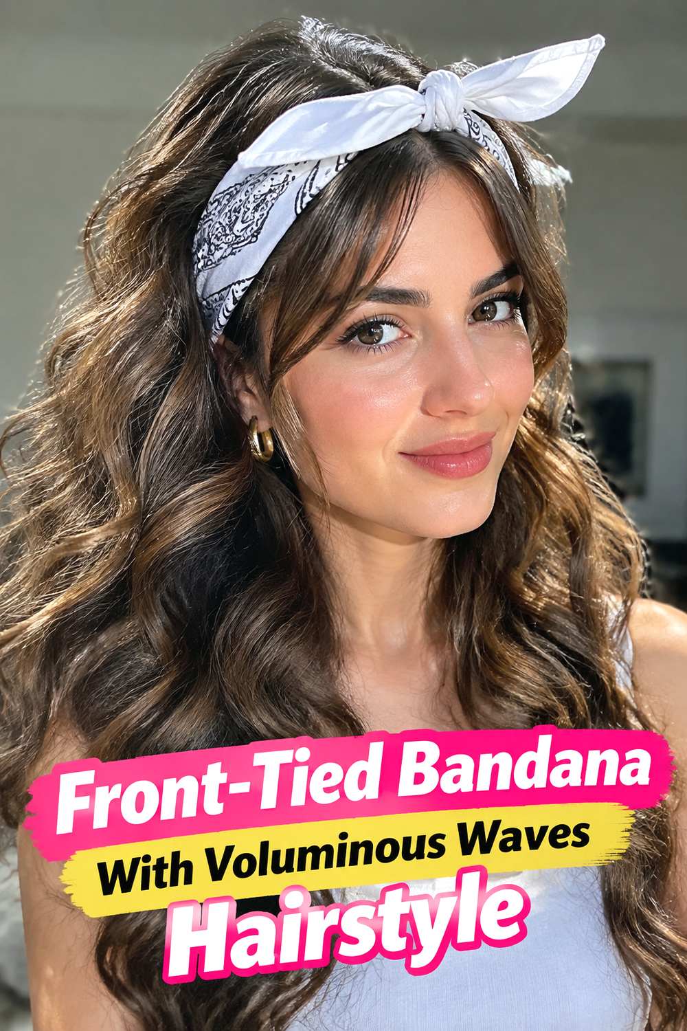Front-Tied Bandana With Voluminous Waves Hairstyle