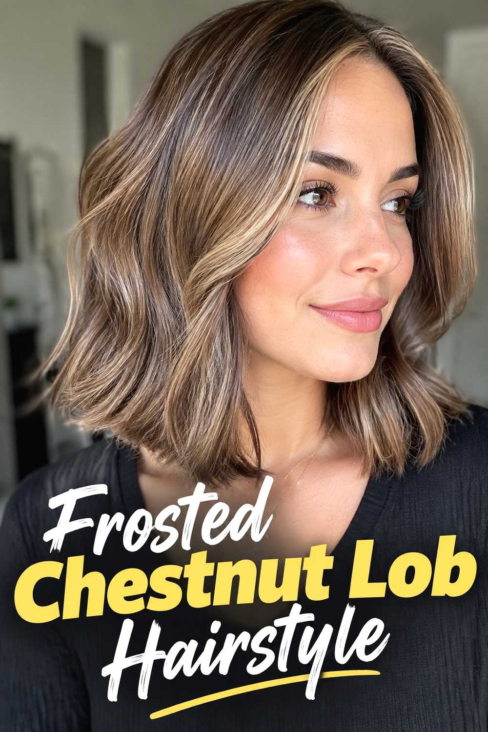 7. Frosted Chestnut Lob Hairstyle