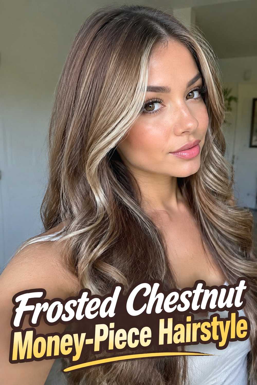 15. Frosted Chestnut Money Piece Hairstyle