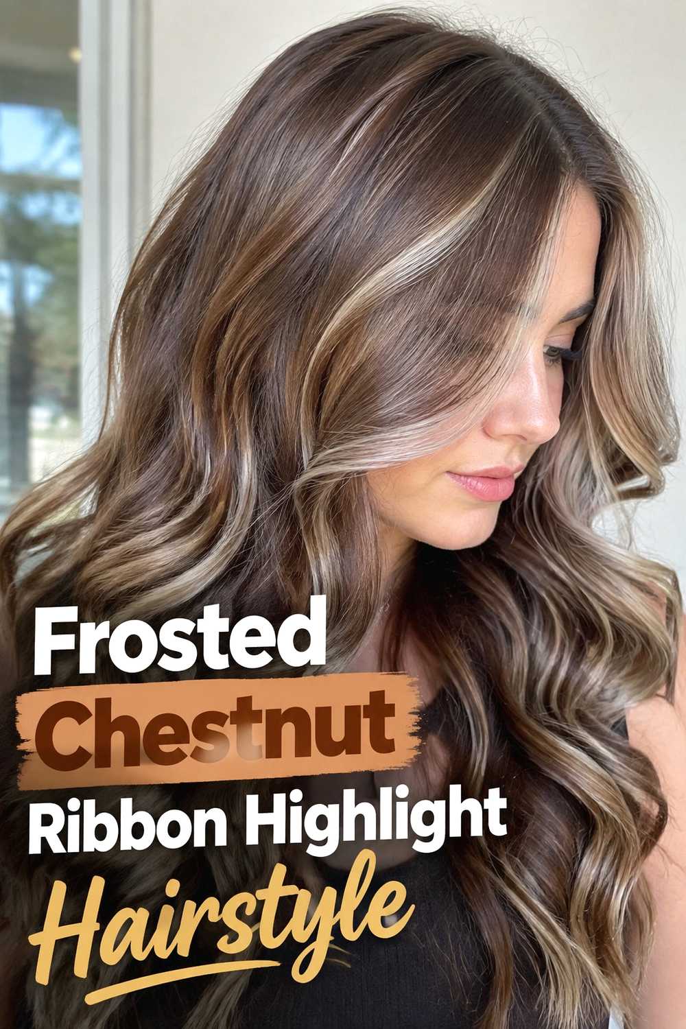 10. Frosted Chestnut Ribbon Highlight Hairstyle