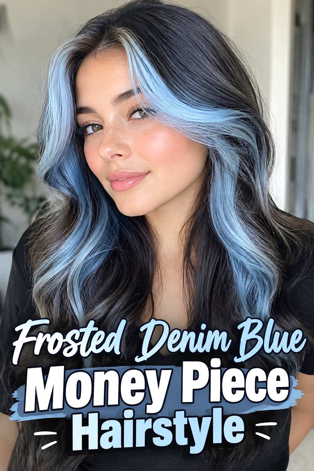 4. Frosted Denim Blue Money Piece Hairstyle