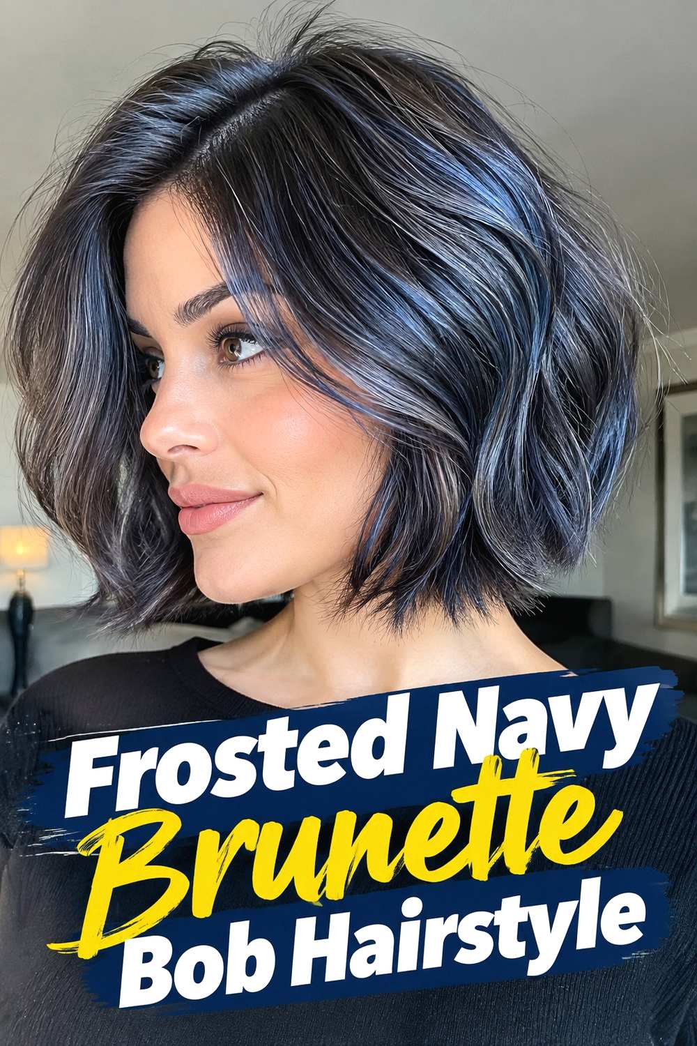 10. Frosted Navy Brunette Bob Hairstyle