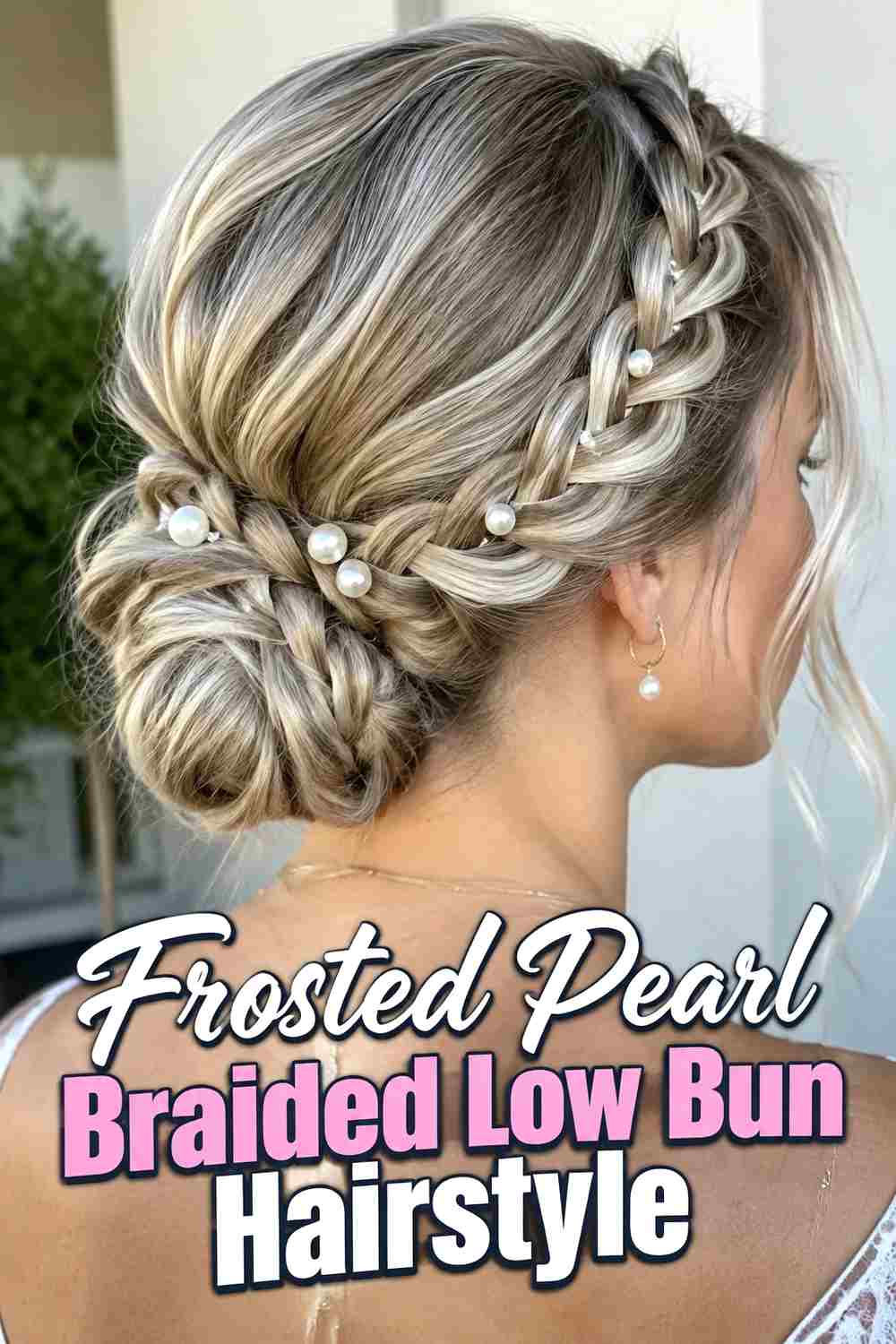 11. Frosted Pearl Braided Low Bun Hairstyle