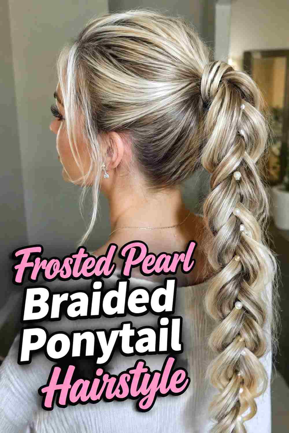 9. Frosted Pearl Braided Ponytail Hairstyle