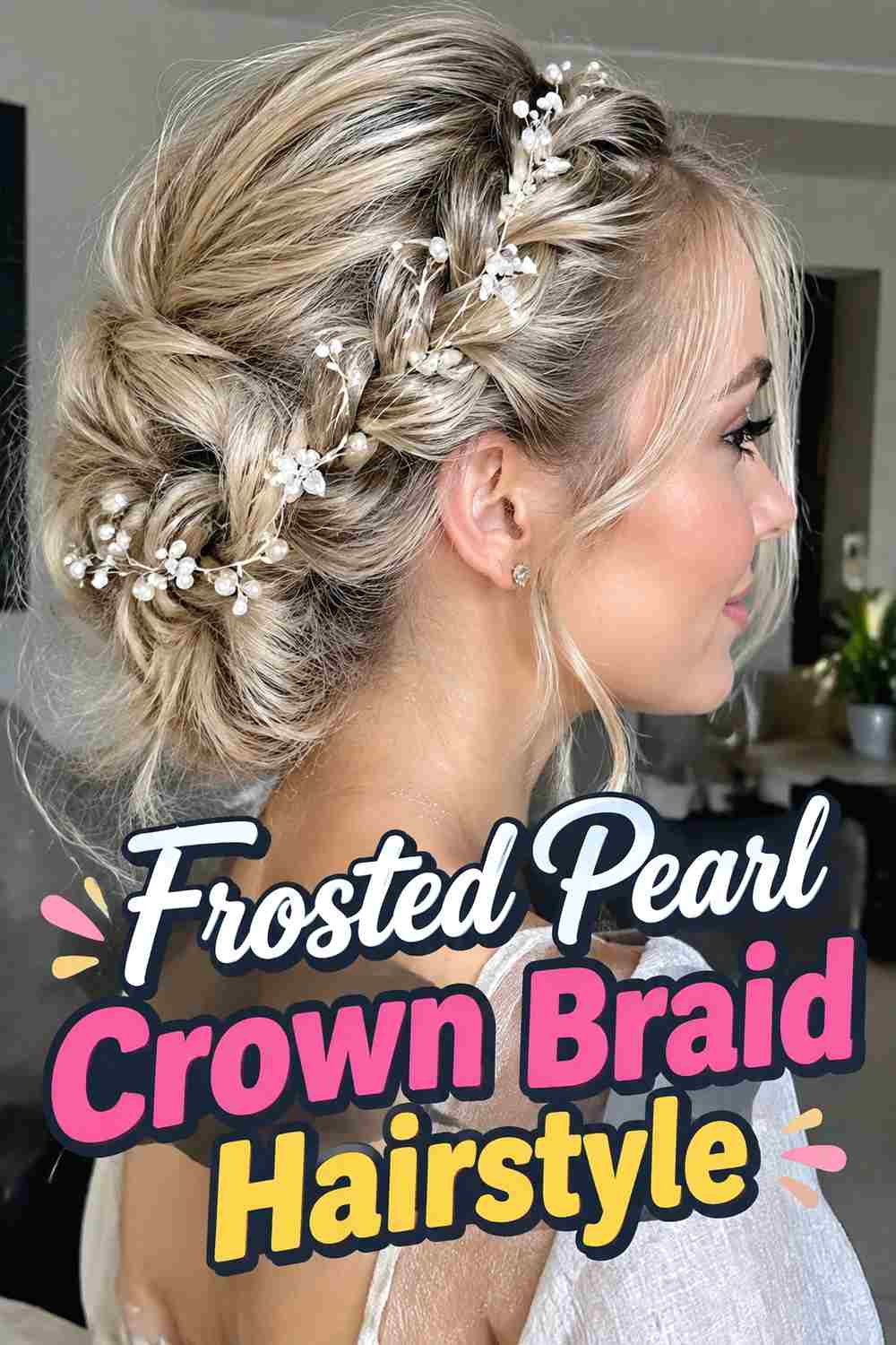 2. Frosted Pearl Crown Braid Hairstyle