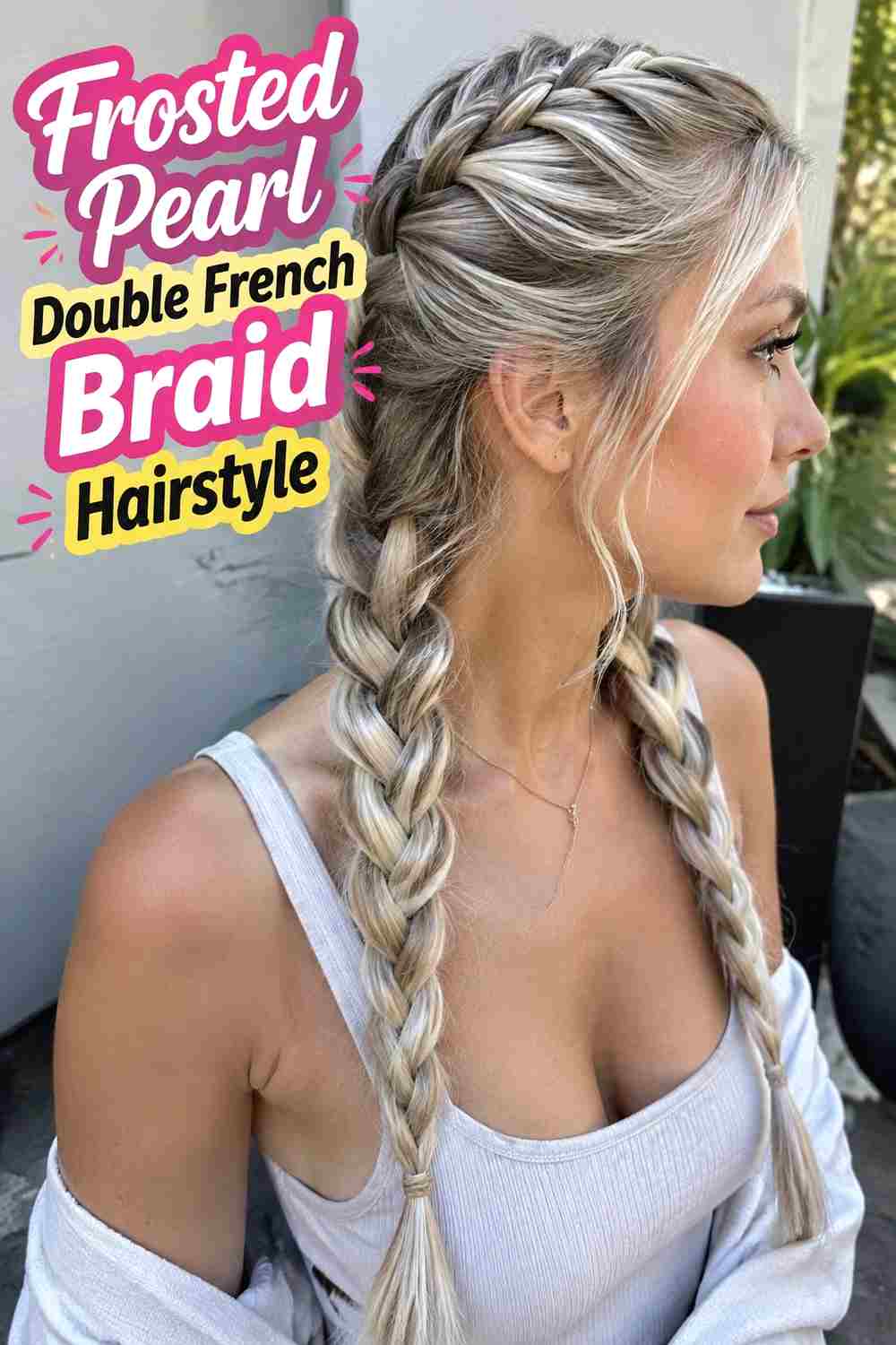 6. Frosted Pearl Double French Braid Hairstyle