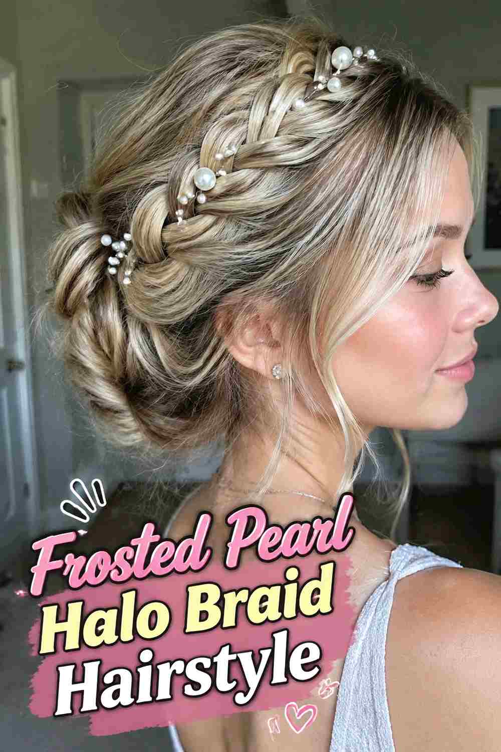 7. Frosted Pearl Halo Braid Hairstyle